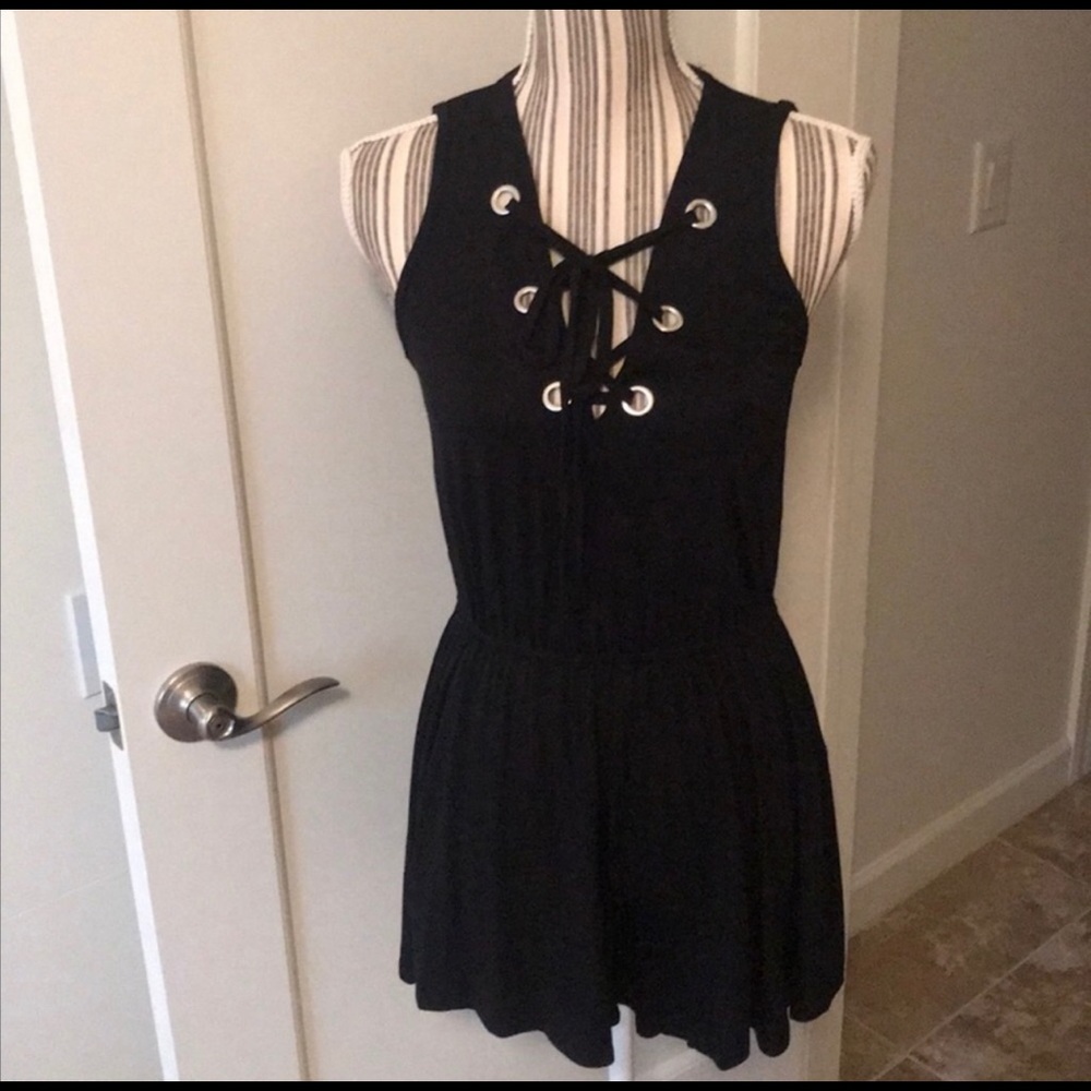 Black Tie Front Romper - Picture 3 of 4